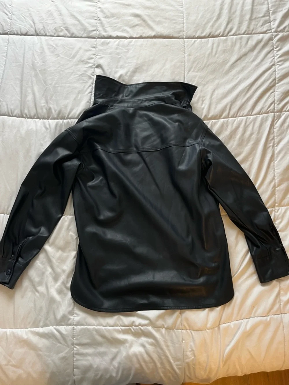 Black Faux Leather Button-Up Jacket, size small/medium - Picture 3 of 3